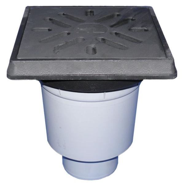 Perfektablauf DN110 senkrecht mit Wassergeruchsverschluss, 260x260mm / Gussrost 226x226mm  HL606.1W/1